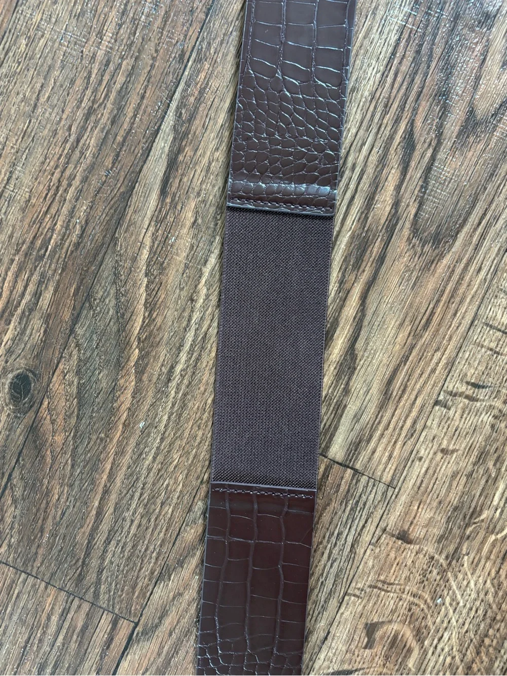 Croc Embossed Wide Waist Belt Gold Buckle